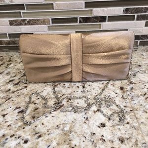 Gold Metallic Flap Clutch Crossbody Bag with Silver Chain Strap Flap Closure